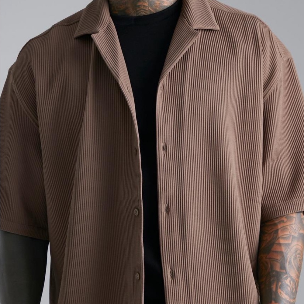 Boohoo Men's Brown Casual Button Down Shirt